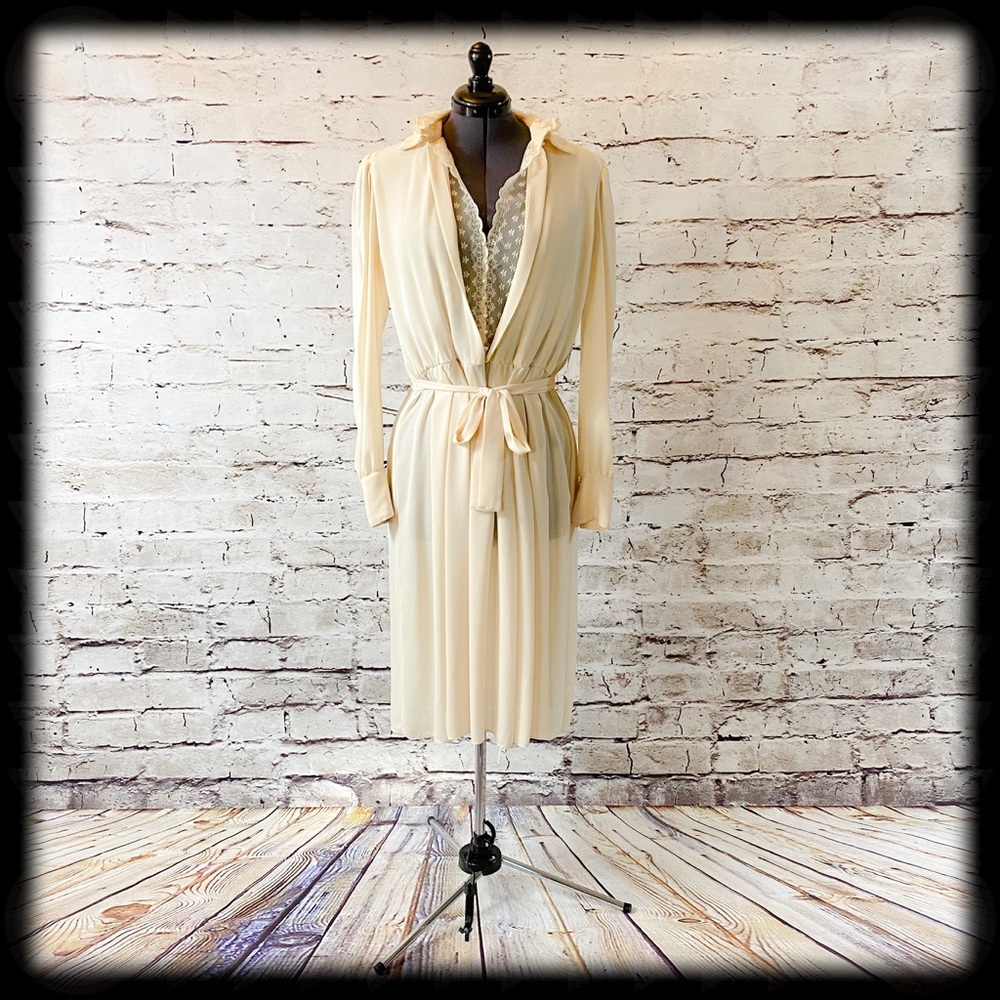 Vintage Ivory Poly Crepe  & Lace Secretary Dress